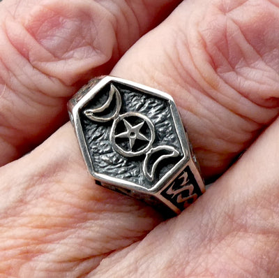 Silver Pentacle Ring | Moon Phases | Celtic | Talisman | 925 Sterling Silver | Wisdom and Protection & Harmony | Crystal Heart Melbourne Australia since 1986