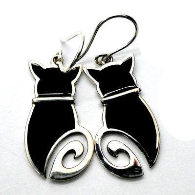 Earring and Pendant | Black Onyx Cat | 925 Sterling Silver | Genuine Gems from Crystal Heart Melbourne Australia since 1986