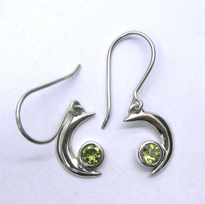 Peridot Earrings with Crescent Moon, 925 Sterling Silver