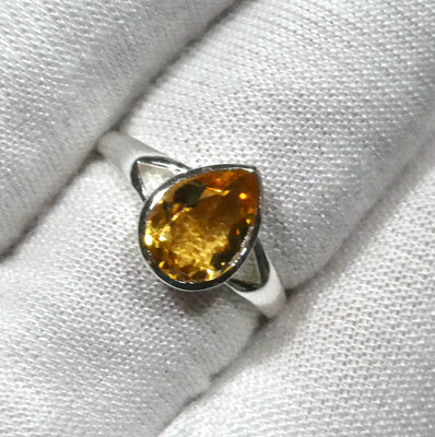 Citrine Ring | Faceted Teardrop | 925 Sterling Silver | Bezel Set |  US Size 6, 7, 8, 9, 10 | | Abundant Energy Repel Negativity | Engender Confidence | Aries Gemini | Leo | Genuine Gems from Crystal Heart Melbourne Australia  since 1986