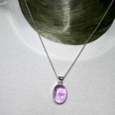 Kunzite Pendant | OvaL Cabochon | Good colour and Clarity | 925 Sterling Silver | Bezel Set | Wisdom of the Heart | Taurus Scorpio Leo | Genuine Gems from Crystal heart Melbourne Australia since 1986