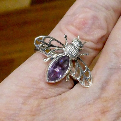 Bee Jewelry | Ring | US Size 6 | 925 Sterling silver | Faceted Amethyst | Life Like | Wings in Flight | Creativity fertility Goddess wisdom power | Spiritual Vision | Melissa | Merovingian | Genuine Gems from Crystal Heart Melbourne Australia since 1986