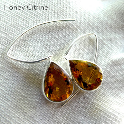 Honey Citrine Gemstone Earrings | Faceted Teardrops | AAA Grade | 925 Sterling Silver  | Genuine Gems from Crystal Heart Melbourne Australia since 1986