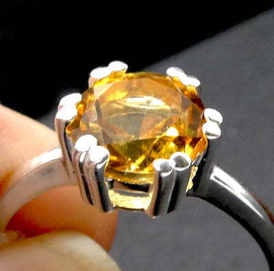 Citrine Ring | Faceted Round | 925 Sterling Silver | Prong Setting | US Size 8 or 10 |Positive Abundance Energy | Confidence | Crystal Heart  Australia 1986