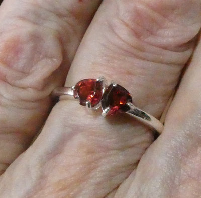 Garnet Ring | Twin Hearts | Romantic | 925 Sterling Silver | US Size 6.7.8.9.10 |  Genuine Gems from Crystal Heart Melbourne Australia since 1986