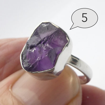Amethyst Ring | Raw Uncut nugget | Gem Quality | 925 Silver | US Size 5 or 9 | Genuine Gems from Crystal Heart Melbourne Australia since 1986