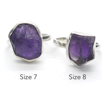 Amethyst Ring | Raw Uncut nugget | Gem Quality | 925 Silver | US Size 7 or 8 | Genuine Gems from Crystal Heart Melbourne Australia since 1986