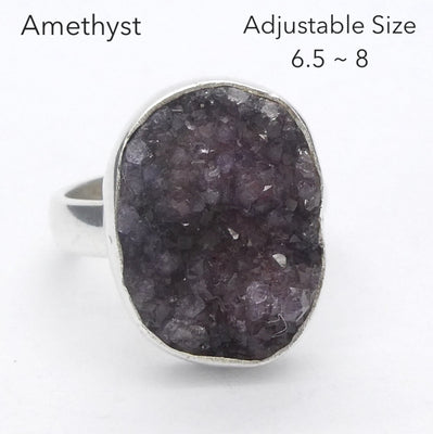 Amethyst Ring | Natural uncut cluster | Gem Quality | 925 Silver | US Size adjusts from 6.5 to 8  | Genuine Gems from Crystal Heart Melbourne Australia est 1986