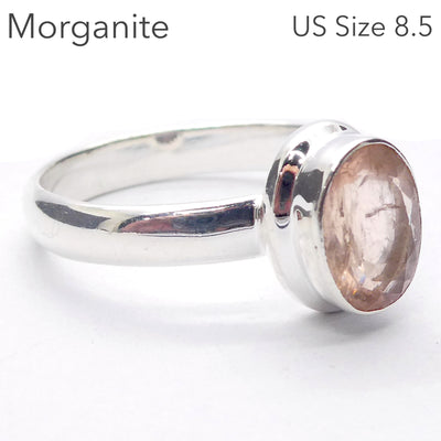 Morganite Ring | Faceted Oval | 925 Sterling Silver | Pink Beryl | US Size 8.5 | AUS Q1/2 | Divine Love | Libra Stone | Crystal Heart Melbourne est 1986