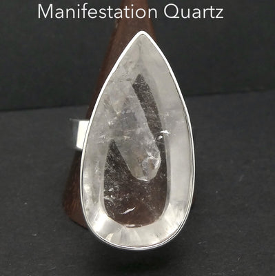 Manifestation Quartz Ring | Deep Teardrop | 925 Silver | US Size 9.5 | AUS S1/2 | nice enclosed point | Genuine Gems from Crystal Heart Australia since 1986