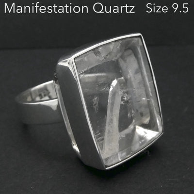 Manifestation Quartz Ring | Deep Oblong | 925 Silver | US Size 9.5 | AUS S 1/2 | nice enclosed point | Genuine Gems from Crystal Heart Australia since 1986