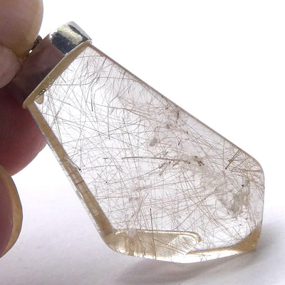Rutilated Quartz Pendant | Angels Hair | Polished Freeform | 925 Sterling Silver | Crown | New Directions | Genuine Gems from Crystal Heart Australia since 1986