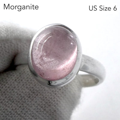 Morganite Ring | Oval  Cabochon | 925 Sterling Silver | Pink Beryl | US Size 6 | AUS L1/2 | Divine Love | Libra Stone | Crystal Heart Melbourne est 1986