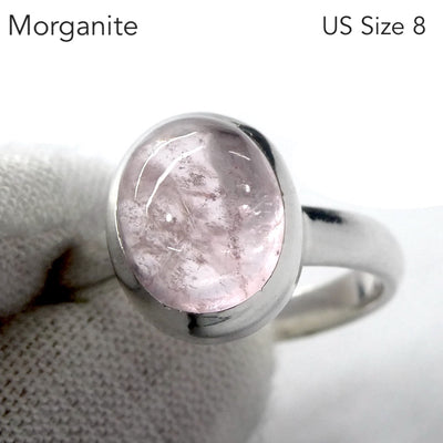 Morganite Ring | Oval  Cabochon | 925 Sterling Silver | Pink Beryl | US Size | 8 AUS P1/2 | Divine Love | Libra Stone | Crystal Heart Melbourne est 1986