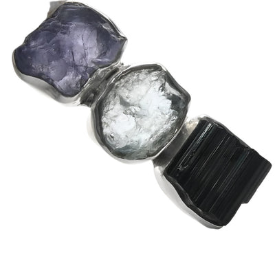 Mixed Gemstone Pendant  | Raw Stones | Tanzanite | Aquamarine | Black Tourmaline | 925 Sterling Silver | Genuine Gems from Crystal Heart Melbourne since 1986