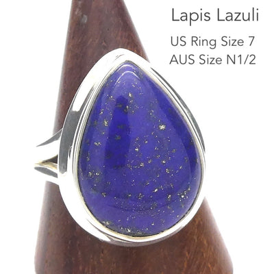 Lapis Lazuli Ring | Teardrop Cabochon | Sterling Silver | Meditation | Inner Truth | US Size 7 | AUS N1/2 | Genuine Gems | Crystal Heart Melbourne Est 1986