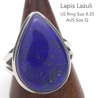 Lapis Lazuli Ring | Teardrop Cabochon | Sterling Silver | Meditation | Inner Truth | US Size 8.25 | AUS Q | Genuine Gems | Crystal Heart Melbourne Est 1986