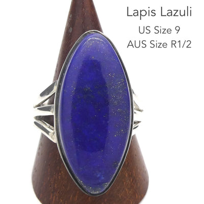 Lapis Lazuli Ring | Marquis Cabochon | Sterling Silver | Meditation | Inner Truth | US Size 9 | AUS R1/2 | Genuine Gems | Crystal Heart Melbourne Est 1986