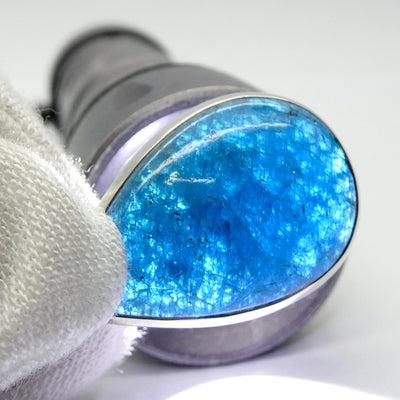 Blue Apatite Pendant | Oval Cabochon | 925 Sterling Silver | Meditative | Emotional calm | Looking Deeper | Genuine Gems from Crystal Heart Melbourne since 1986