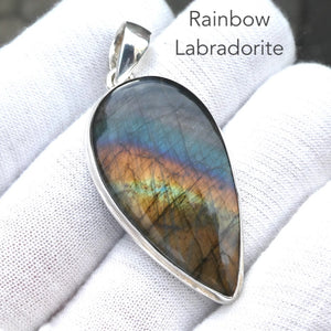 Rainbow Labradorite  Pendant | Spectrolite | Teardrop Cabochon | 925 Sterling Silver | Rainbow Fire | Genuine Gems from Crystal Heart Melbourne Australia since 1986