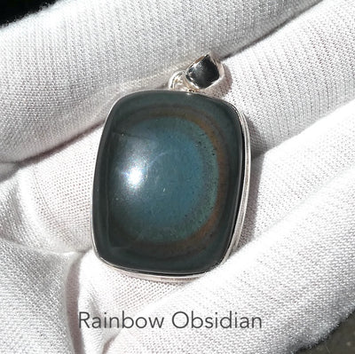 Rainbow Obsidian Pendant | 925 Sterling Silver | Square Cab | Genuine Gesm from Crystal Heart Melbourne Australia since 1986