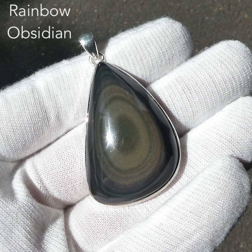 Rainbow Obsidian Pendant | Large Freeform | 925 Sterling Silver | Harmonious Empowerment | Genuine Gems from Crystal Heart Melbourne Australia since 1986
