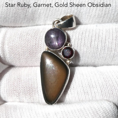 Gold Sheen Obsidian Pendant | Star Ruby | Garnet | 925 Sterling Silver | Harmonious Empowerment | Genuine Gems from Crystal Heart Melbourne Australia since 1986
