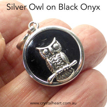 Load image into Gallery viewer, Owl Pendant on Black Onyx Disc | 925 Sterling Silver | Wisdom and Protection &amp; Harmony | Crystal Heart Melbourne Australia since 1986