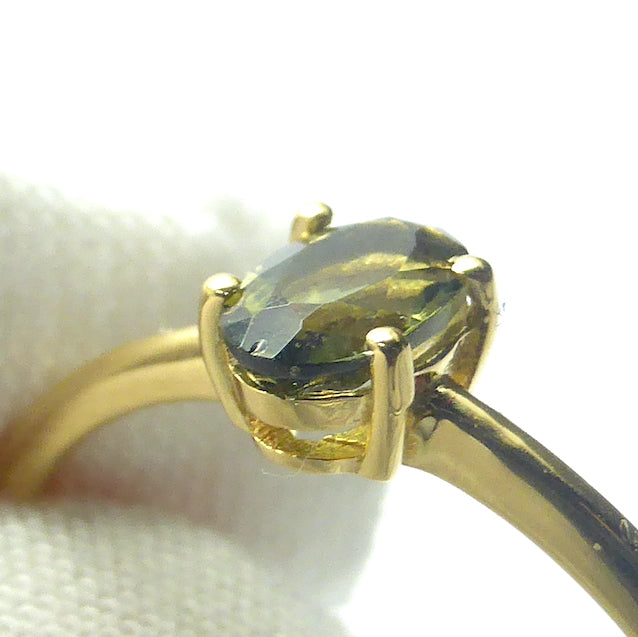 Moldavite Ring | Faceted Oval | Genuine Stone | 925 Sterling Silver | 18Kt gold plated Vermeil | US Ring Size 7 | Size 8 | Size 9 | Intense heart personal transformation | Moldau Valley | Tektite |  Scorpio | Genuine Gems from Crystal Heart Australia since 1986