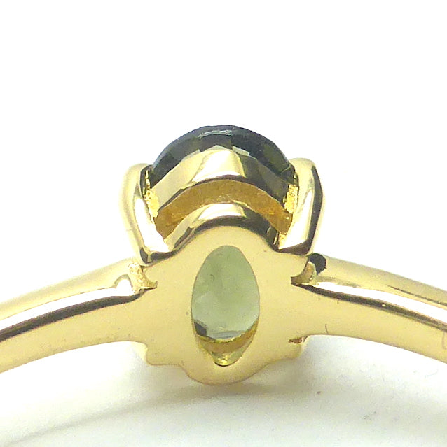 Moldavite Ring | Faceted Oval | Genuine Stone | 925 Sterling Silver | 18Kt gold plated Vermeil | US Ring Size 7 | Size 8 | Size 9 | Intense heart personal transformation | Moldau Valley | Tektite |  Scorpio | Genuine Gems from Crystal Heart Australia since 1986