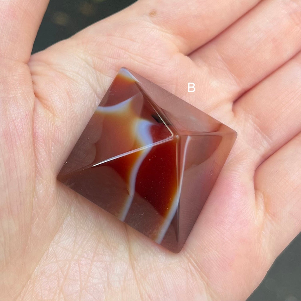 Carnelian Pyramids Polished | Deep to pale veined orange red | Hand sized for meditation or healing |  Stimulate Spiritual Creative Energy, gestation | Ground Scattered Thoughts | Aries Leo Cancer Star Stone  | Genuine Gemstones from Crystal Heart Melbourne since 1986