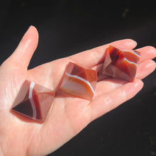 Load image into Gallery viewer, Carnelian Pyramids Polished | Deep to pale veined orange red | Hand sized for meditation or healing |  Stimulate Spiritual Creative Energy, gestation | Ground Scattered Thoughts | Aries Leo Cancer Star Stone  | Genuine Gemstones from Crystal Heart Melbourne since 1986