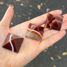 Load image into Gallery viewer, Carnelian Pyramids Polished | Deep to pale veined orange red | Hand sized for meditation or healing |  Stimulate Spiritual Creative Energy, gestation | Ground Scattered Thoughts | Aries Leo Cancer Star Stone  | Genuine Gemstones from Crystal Heart Melbourne since 1986