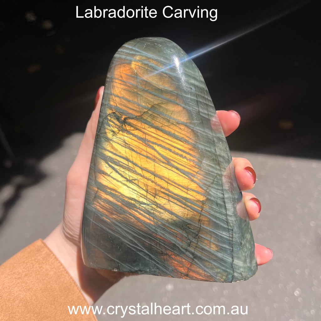 Genuine Labradorite Carving | Reveals hidden truth and talents | Spiritual, Mystic Stone | Healing gemstone | Crystal Heart Melbourne Australia since 1986