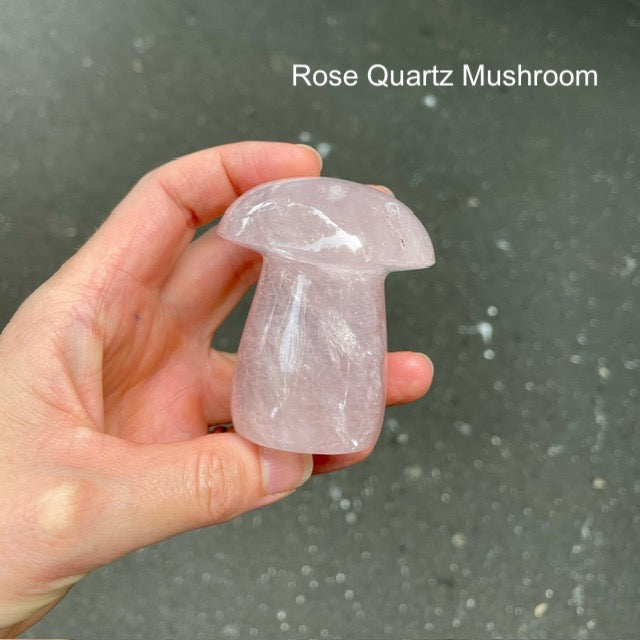 Mushroom Carving | Rose Quartz Rock Crystal | Mushroom | Rose Quartz | Crystal Heart Melbourne Australia since 1986