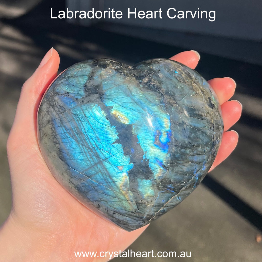 Hand Carved Genuine Labradorite Heart Carving | Reveals hidden truth and talents | Heart carving | Healing gemstone | Crystal Heart Melbourne Australia since 1986