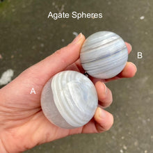 Load image into Gallery viewer, White Agate Sphere | Angelic | Peaceful | Meditative calm healing | Genuine Gems from Crystal Heart Australia since 1986White Agate Sphere | Angelic | Peaceful | Meditative calm healing | Genuine Gems from Crystal Heart Australia since 1986