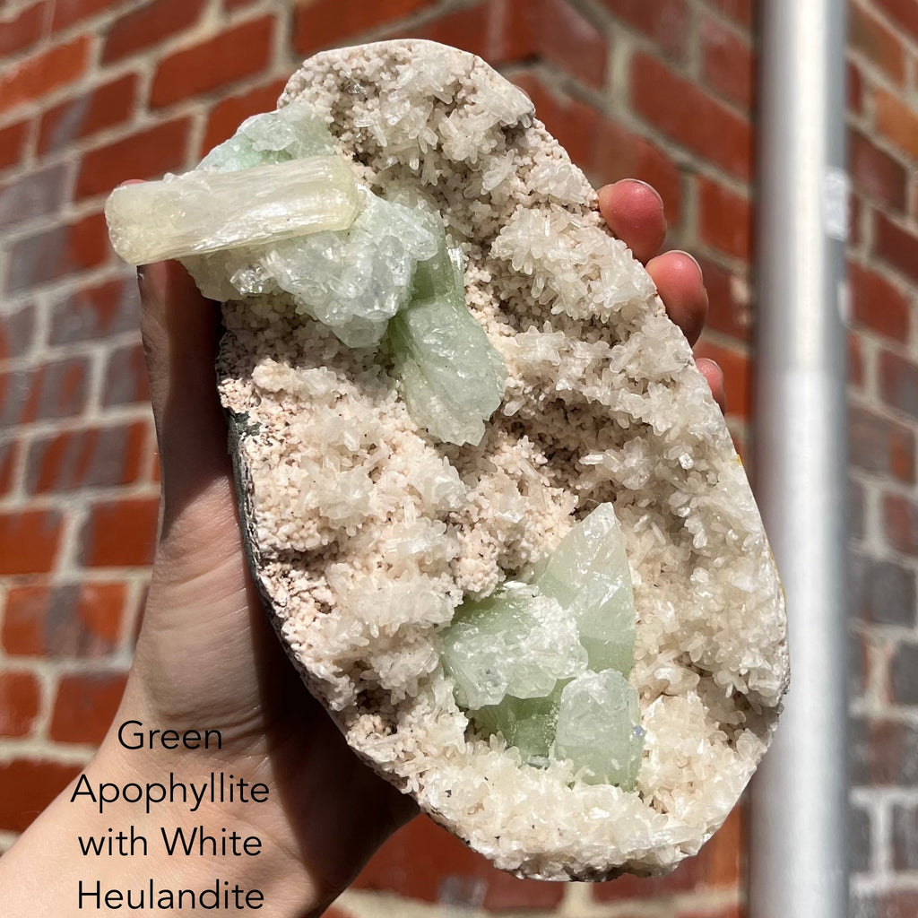 Green Apophyllite Cluster with White Heulandite | Authentic Gemstone crystals | Open Heart Higher Wisdom | Genuine Gems from Crystal Heart Melbourne Australia since 1986 | Apophylite