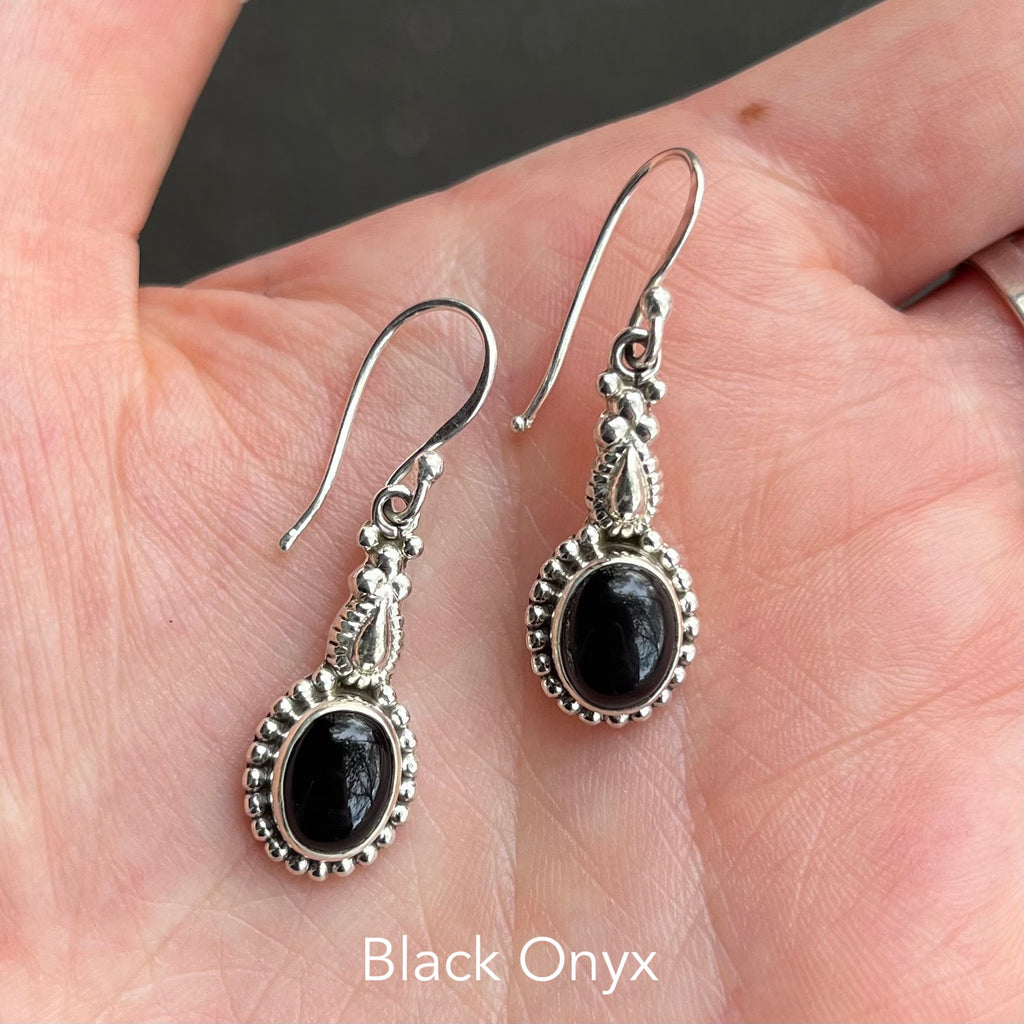 Black Onyx Earrings Oval Cab 925 silver ks4