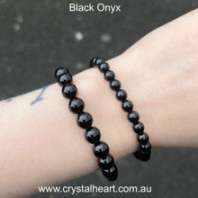 Load image into Gallery viewer, Black Onyx Beads| Fair trade Product made in our workshop in Thailand | Strongest elastic thread we can find | Fits any average wrist | Genuine Gems from Crystal Heart Melbourne Australia since 1986