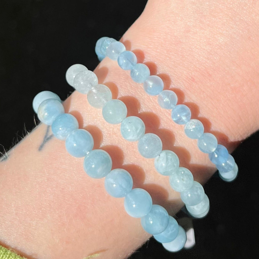 Aquamarine Beaded Stretch Bracelet | 8mm Beads | Aquamarine Colour | Fair Trade Semi Precious Gemstone Bracelets | Genuine Gemstones from Crystal Heart Melbourne Australia since 1986