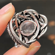 Load image into Gallery viewer, Genuine Rose Quartz Cabochon Ring | Wrapped in Tantric Twining of Paired Snakes | 925 Sterling Silver | Love Rock | Heart | | Large sizes | Crystal Heart since 1986