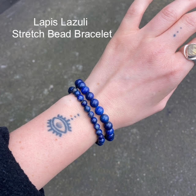 Stretch Bracelet with Lappis Beads | Fair Trade | Strong Elastic | Inner Truth | Throat Chakra | Communication | Genuine Gems from Crystal Heart Melbourne Australia since 1986