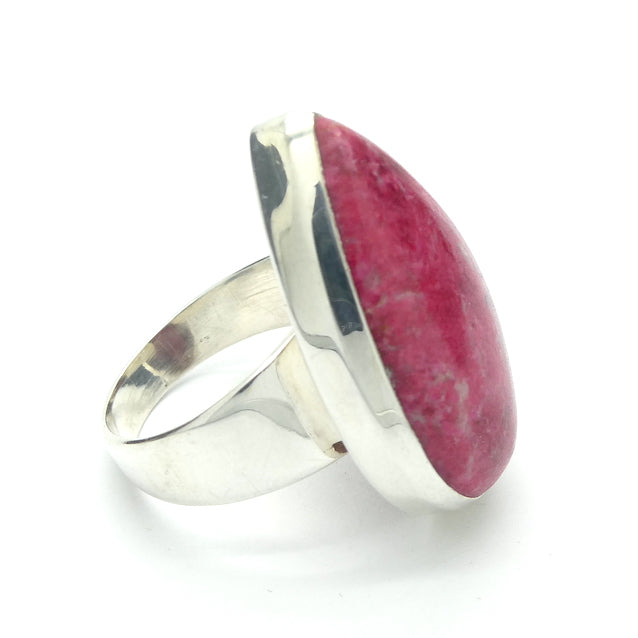 Thulite (Rosaline) Ring | Teardop Cabochon | 925 Sterling Silver | US Size 8, AUS Size P1/2 | | Perfect deep pinkish red Zoisite variety from Norway | Healing Nurturing Relationship Emotional Trauma | Public speaking | Genuine Gems from Crystal Heart Melbourne Australia since 1986