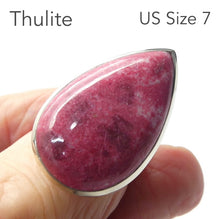 Load image into Gallery viewer, Thulite (Rosaline) Ring | Teardop Cabochon | 925 Sterling Silver | US Size 7, AUS Size N1/2 | | Perfect deep pinkish red Zoisite variety from Norway | Healing Nurturing Relationship Emotional Trauma | Public speaking | Genuine Gems from Crystal Heart Melbourne Australia since 1986