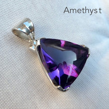 Load image into Gallery viewer, Amethyst Pendant |  Triangular Trilliant Cabochon with faceted reverse | Lovely Purple  | 925 Sterling Silver | Quality Silver Work | Genuine Gems from Crystal Heart Melbourne Australia since 1986Amethyst Pendant |  Triangular Trilliant Cabochon with faceted reverse | Lovely Purple  | 925 Sterling Silver | Quality Silver Work | Genuine Gems from Crystal Heart Melbourne Australia since 1986