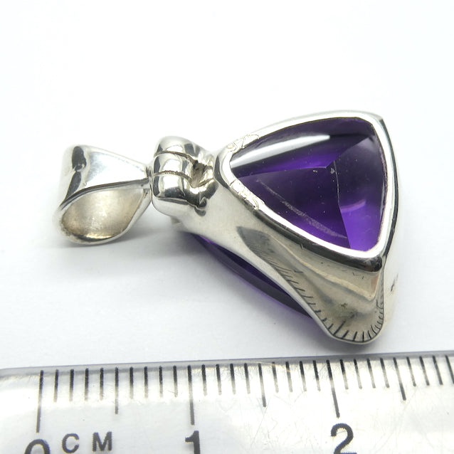 Amethyst Pendant |  Triangular Trilliant Cabochon with faceted reverse | Lovely Purple  | 925 Sterling Silver | Quality Silver Work | Genuine Gems from Crystal Heart Melbourne Australia since 1986
