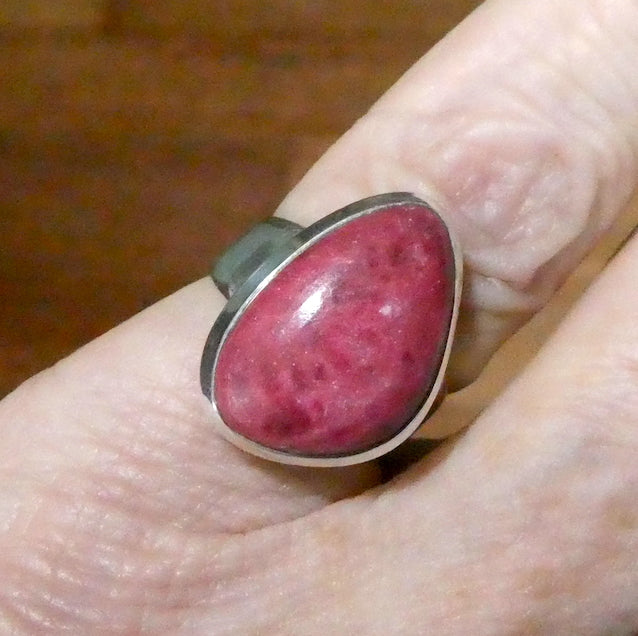 Thulite (Rosaline) Ring | Freeform Cabochon | 925 Sterling Silver | US Size 6, AUS Size L 1/2 | | Perfect deep pinkish red Zoisite variety from Norway | Healing Nurturing Relationship Emotional Trauma | Public speaking | Genuine Gems from Crystal Heart Melbourne Australia since 1986