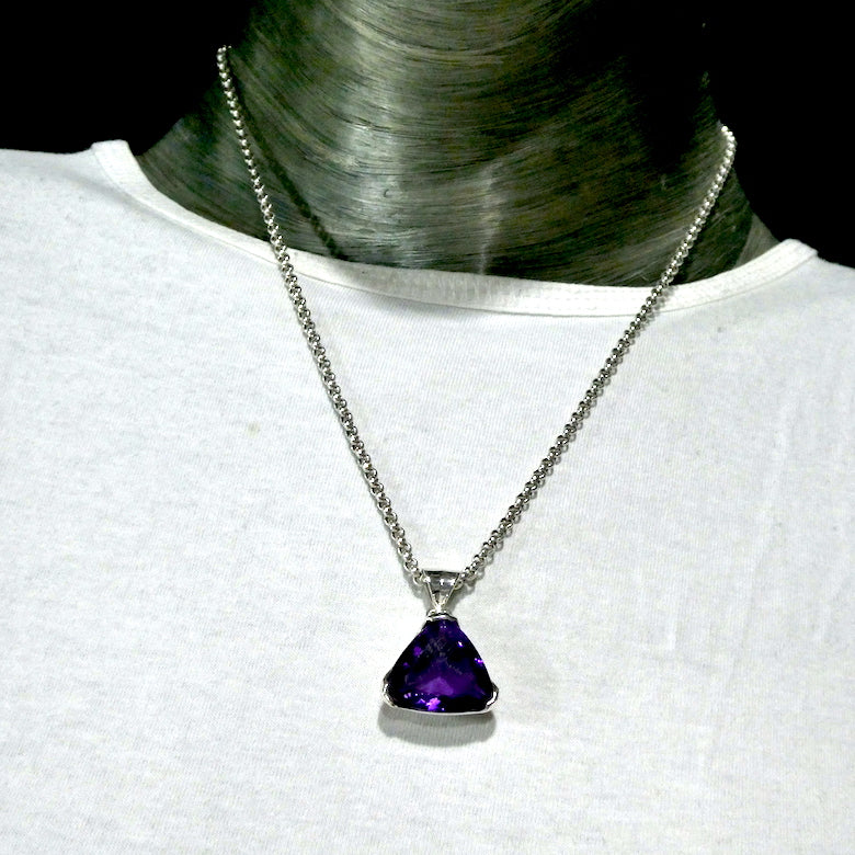 Amethyst Pendant |  Faceted Triangular Trilliant Gemstone | Perfect Deep Purple  | 925 Sterling Silver | Quality Silver Work | Genuine Gems from Crystal Heart Melbourne Australia since 1986