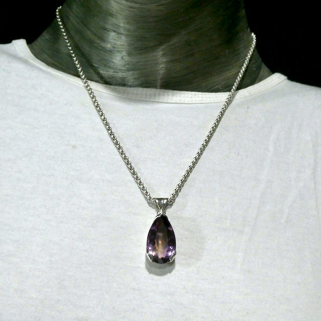 Ametrine Pendant | Faceted Teardrop | Amethyst & Citrine Zoning | 925 Sterling Silver | Simple well made Besel Setting with classy hinged bail | Libra Stone | Genuine Stones from Crystal Heart Melbourne Australia since 1986